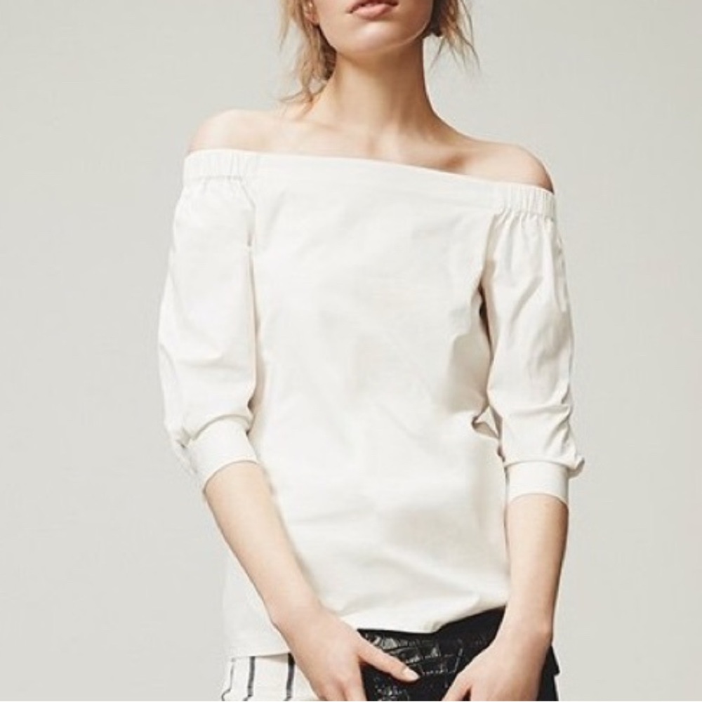 Theory Joscla Light Poplin Off the Shoulder Blouse | Off-White/Cream| Size Small